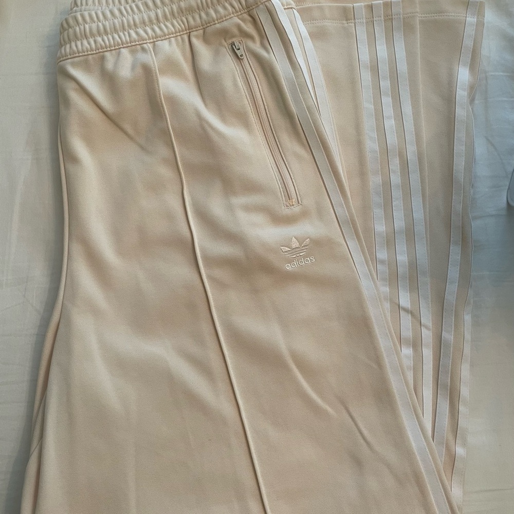 Adidas Cream Track Pants with White Stripes